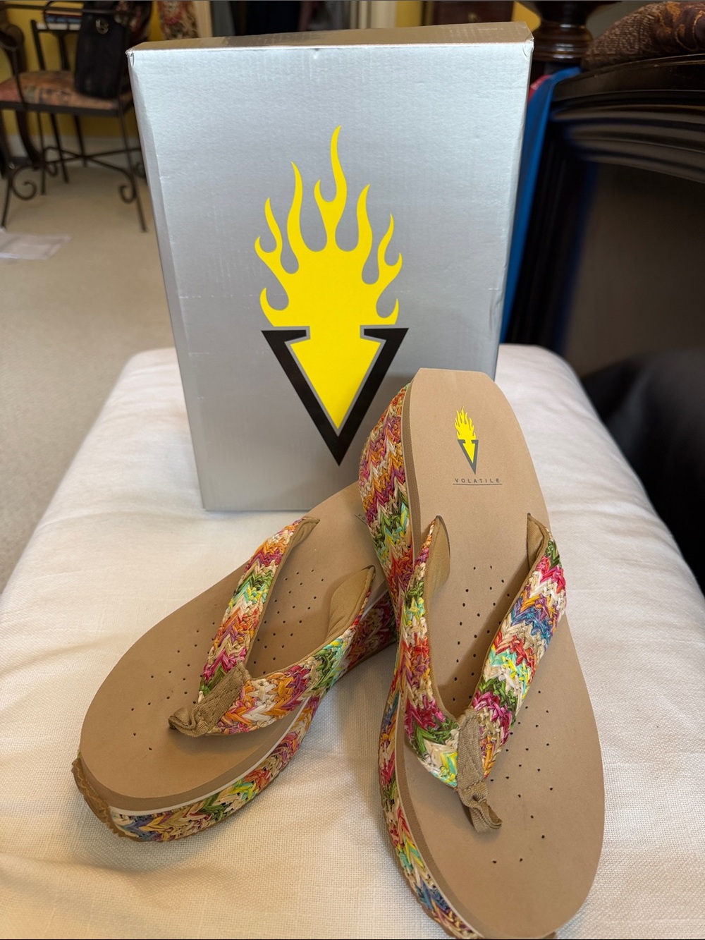 Volatile Multicolor Braided Wedge Thong Sandals “Summer Love”